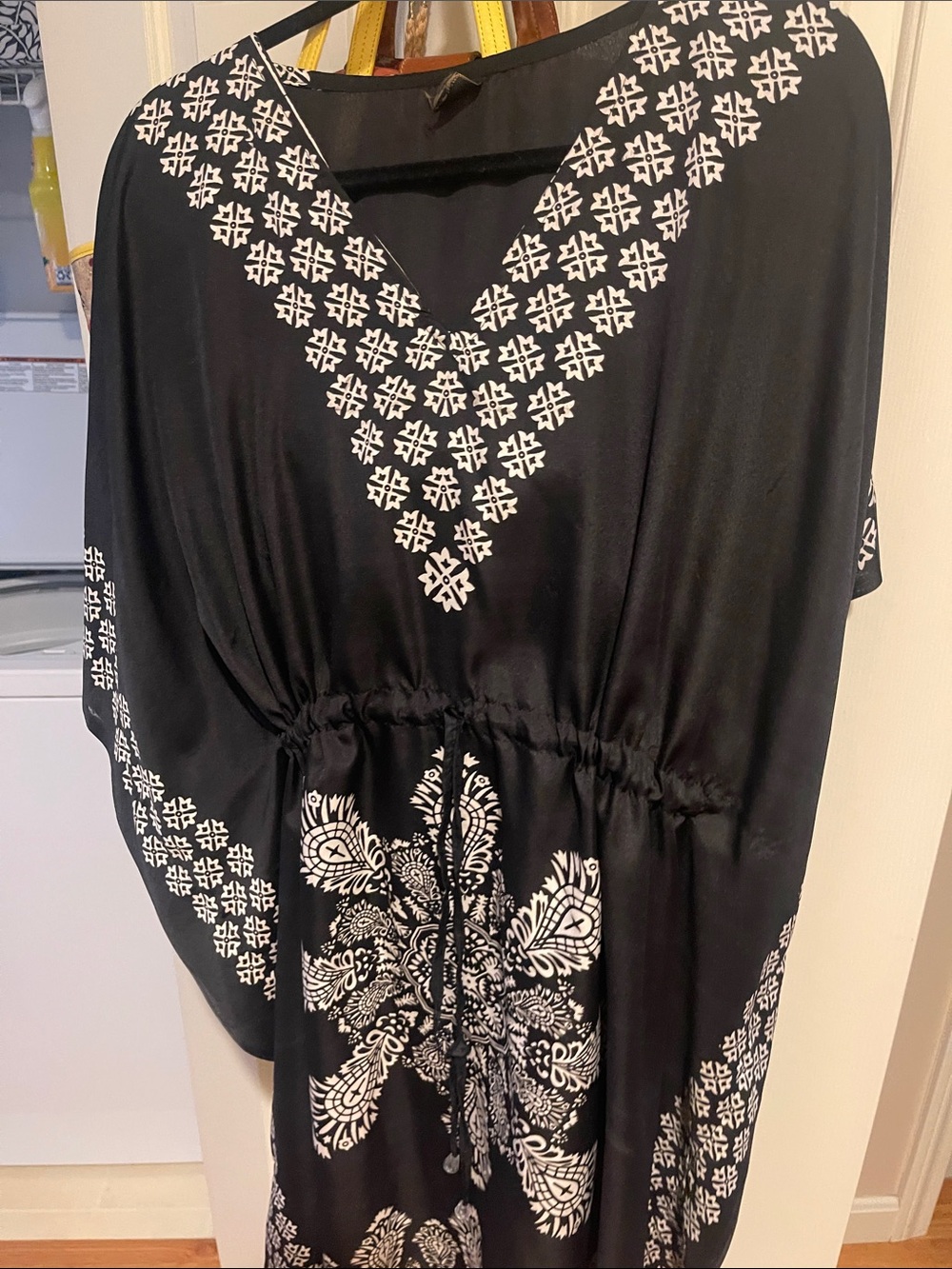 Black & White  embossed Embroidered V-Neck Women’s Dress